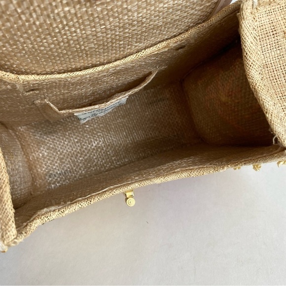 Vintage 50s 60s Straw Raffia Purse Floral Top Handle Bag Summer Beach Handbag - Picture 9 of 11